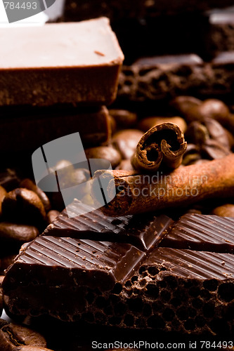 Image of chocolate, coffee and cinnamon sticks
