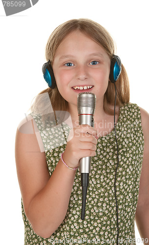 Image of young girl singing isolated on white