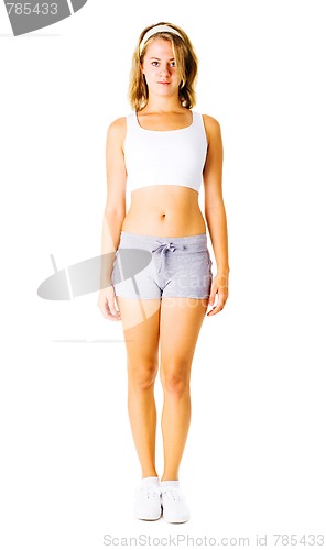 Image of Young Woman Working Out On White