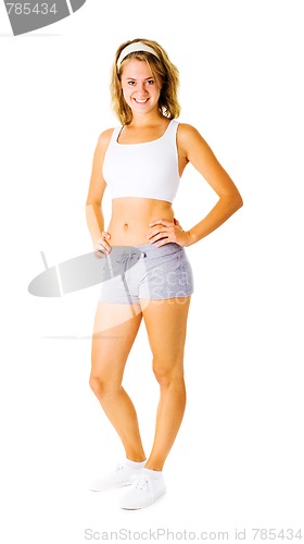 Image of Young Woman Working Out On White