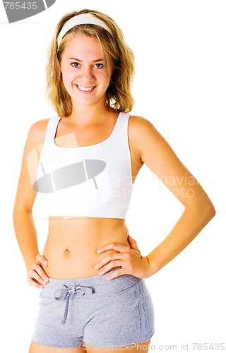 Image of Young Woman Working Out On White