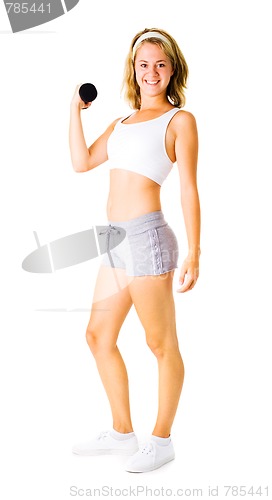 Image of Young Woman Working Out On White