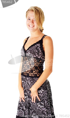Image of Young Woman In Dress On White