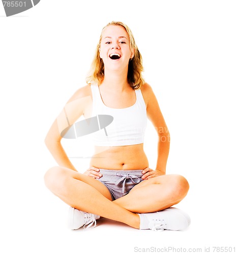 Image of Young Woman Working Out On White