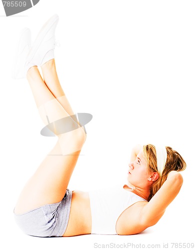 Image of Young Woman Working Out On White