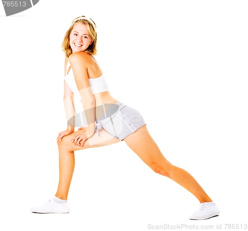 Image of Young Woman Working Out On White