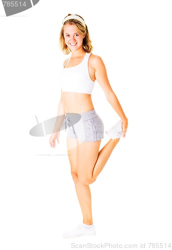 Image of Young Woman Working Out On White