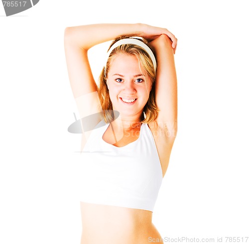 Image of Young Woman Working Out On White