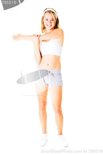 Image of Young Woman Working Out On White