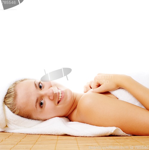 Image of Beautiful Young Spa Woman On White