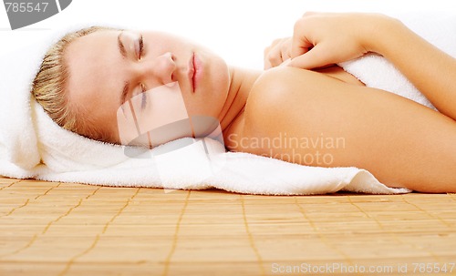 Image of Beautiful Young Spa Woman On White