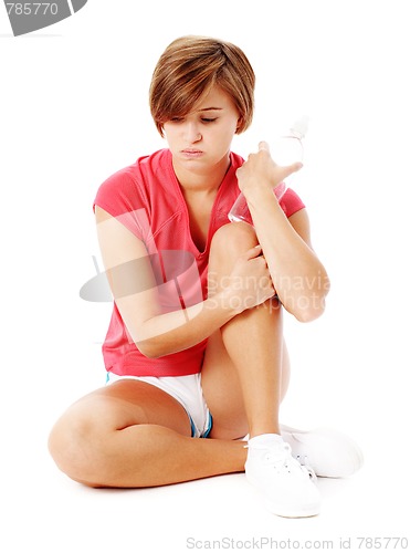 Image of Young Fitness Woman in Red Shirt Isolated on White