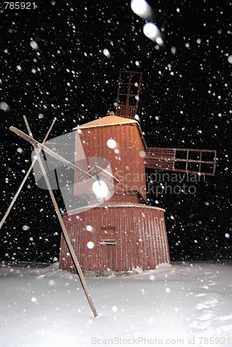 Image of Snowy Night Windmill