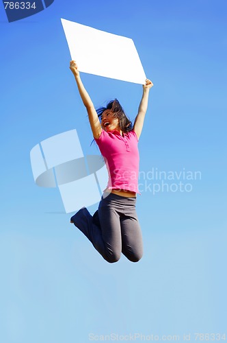 Image of Jumping Girl With Sign