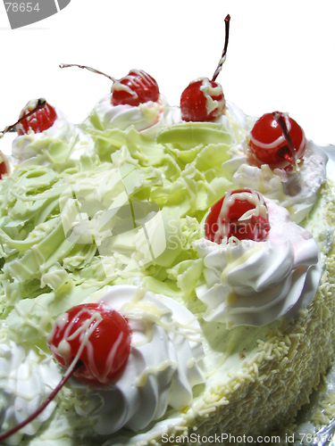 Image of delicious cake with cherries on top