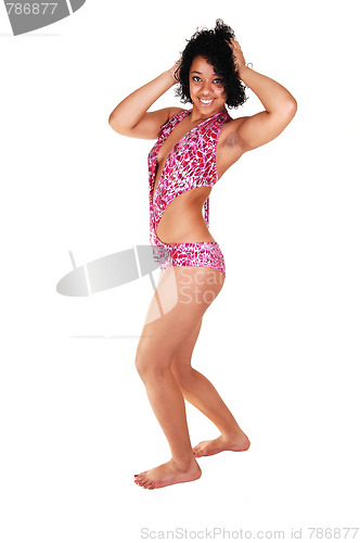 Image of Young pretty girl in swimsuit.
