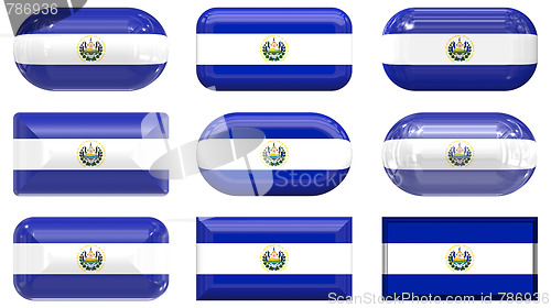 Image of nine glass buttons of the Flag of El Salvador