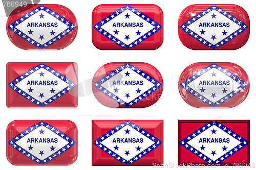 Image of nine glass buttons of the Flag of Arkansas