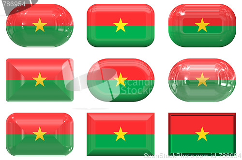 Image of nine glass buttons of the Flag of Burkina Faso