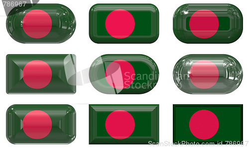 Image of nine glass buttons of the Flag of Bangladesh