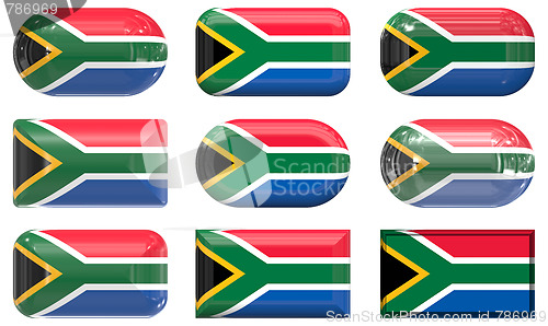 Image of nine glass buttons of the Flag of South Africa