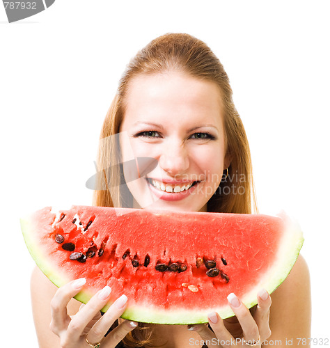 Image of Woman with piece of watermelon