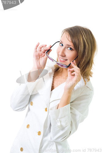 Image of Woman with purple stylish glasses