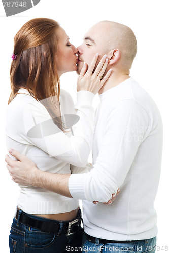 Image of Couple kissing standing and embrace