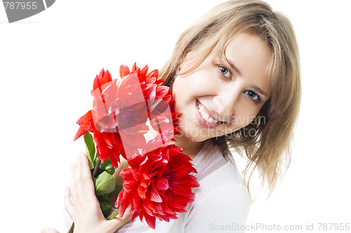 Image of Face of happy woman with watermelon