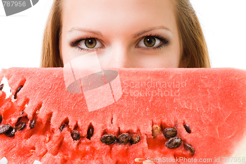 Image of Face of a woman with watermelon