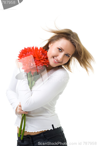 Image of Woman with flowers and fly hair