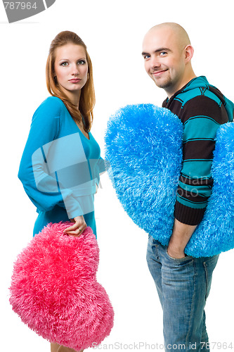 Image of couple with color teddy hearts