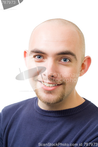 Image of face of  bold handsome man smiling