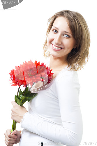 Image of Woman with flowers smile