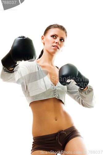 Image of Strong confident woman boxing