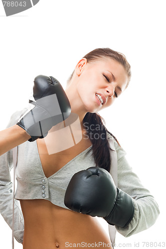 Image of Woman boxing missed the hit