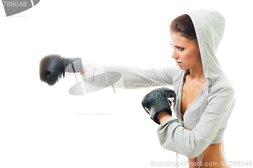 Image of Conident strong woman hit the goal