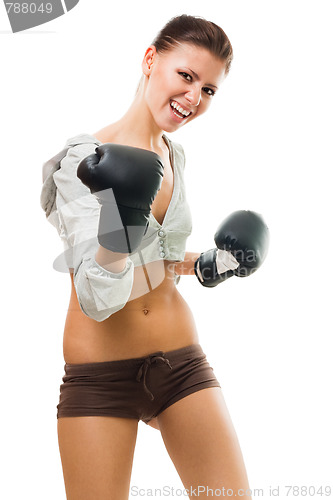 Image of Strong confident woman boxing