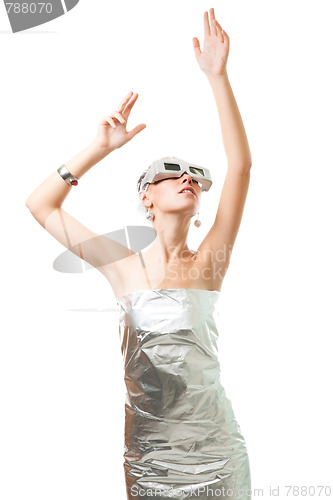 Image of Technological woman in virtual reality glasses