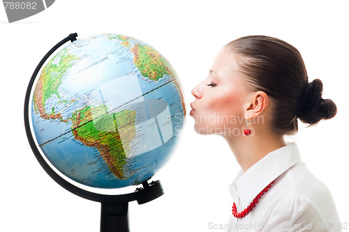 Image of Woman show love to planet