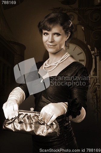 Image of Old style woman picture with purse