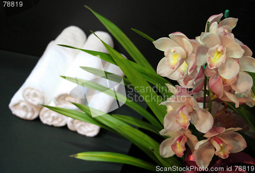 Image of Orchids and towels - spa and beauty