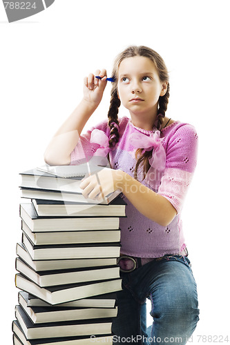 Image of Teenager girl think about homework