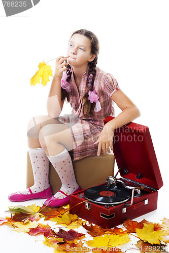 Image of Girl sit and waiting in vintage background