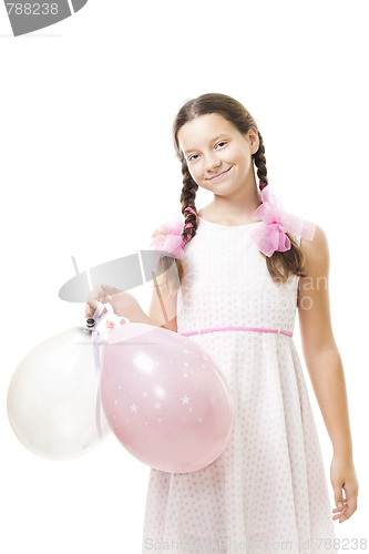 Image of teenager girl with pink balloons