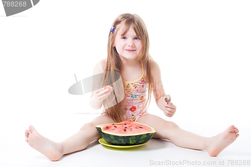 Image of Happy little eat watermelon