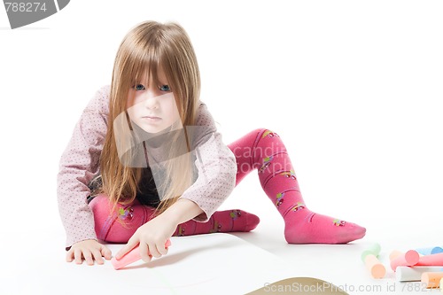 Image of Little girl don't wont to be disturb while drawing