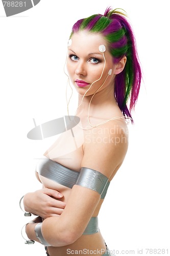 Image of futuristic woman with brain sensors