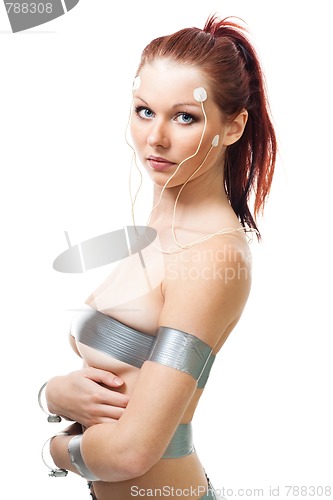 Image of attractive woman with sensors on her face