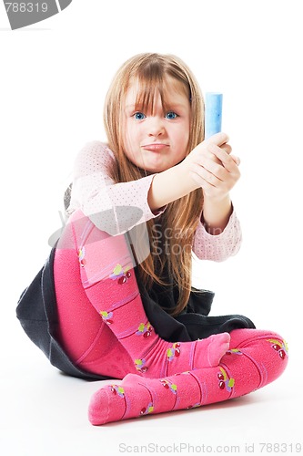 Image of Angry little girl with chalk